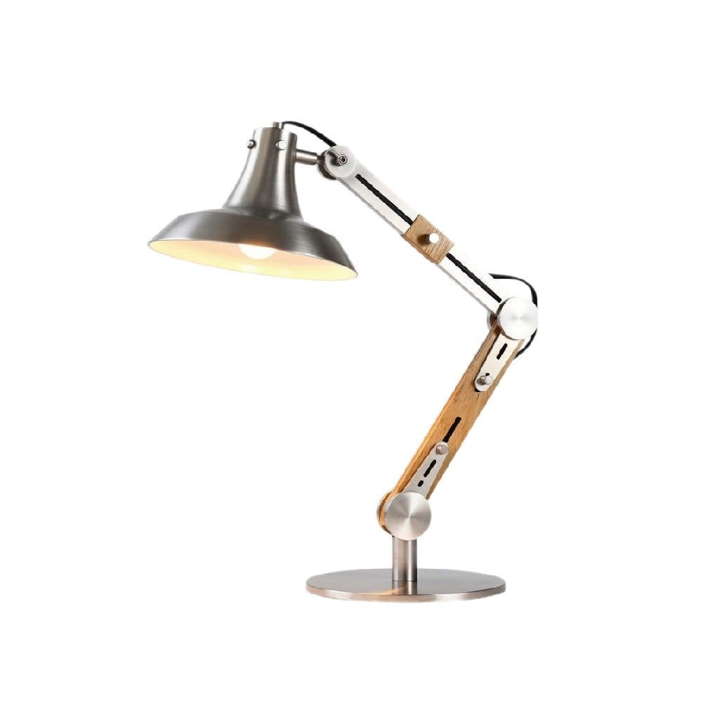 **Technische titel in het Nederlands: Moderne bureaulamp met verstelbare arm van metaal en hout**